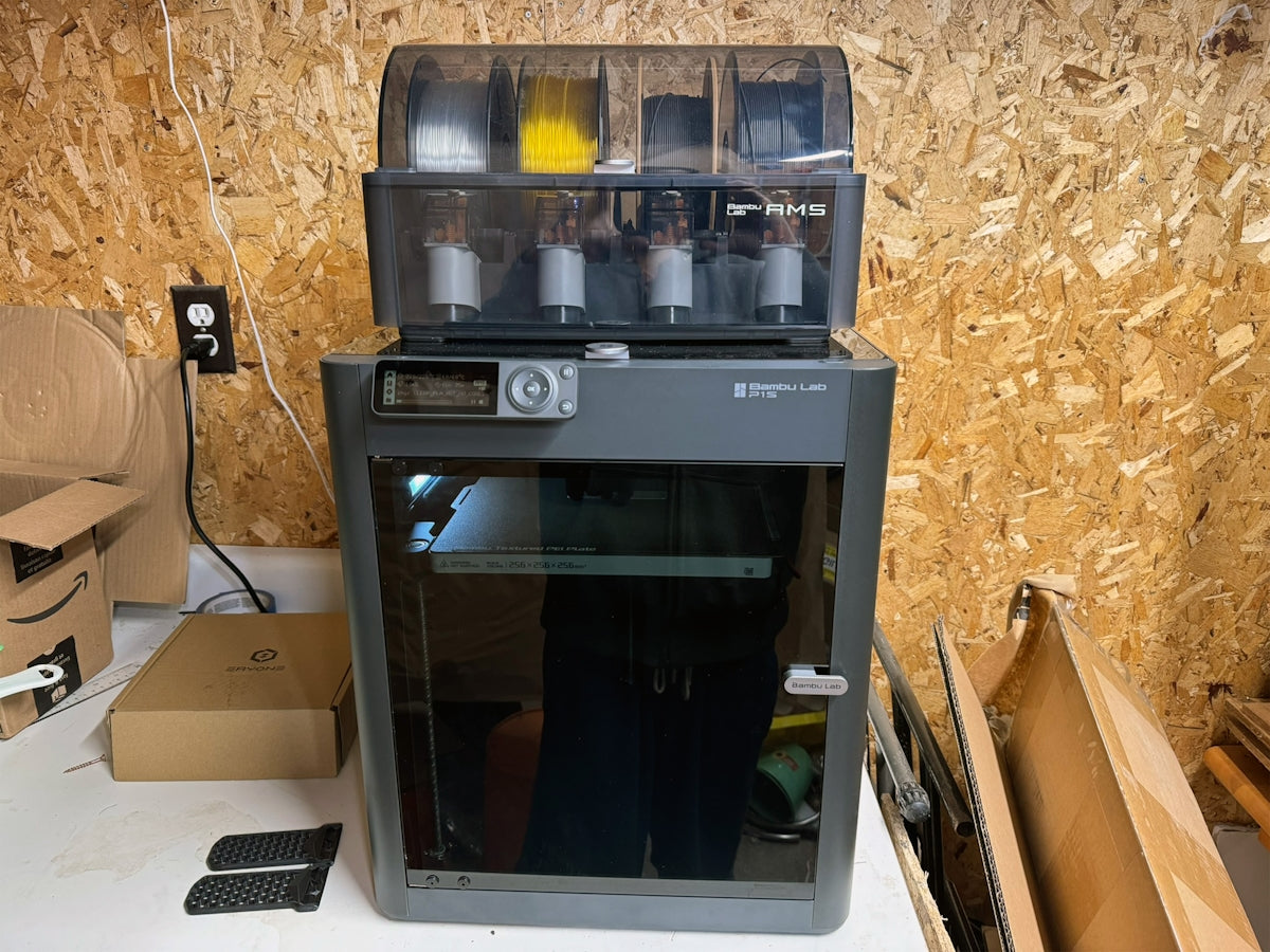 A room filled with boxes and a machine